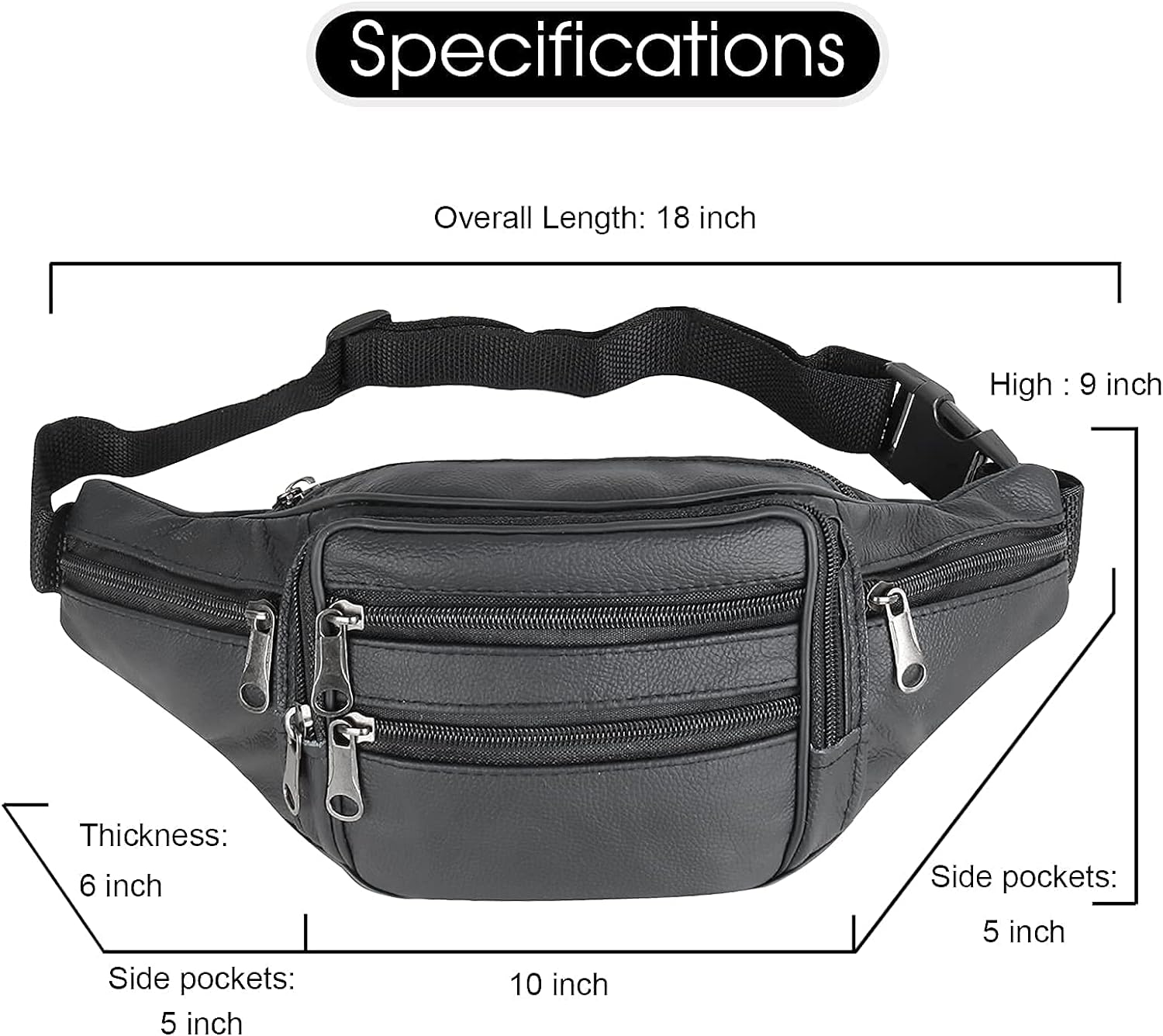 Fanny Pack Outdoor travel leather Fanny pack,Cowhide Leather Large Size 7 Pockets waist bag.Suitable for outdoor mountaineering, travel, camping, cycling, running, etc. - Image 6